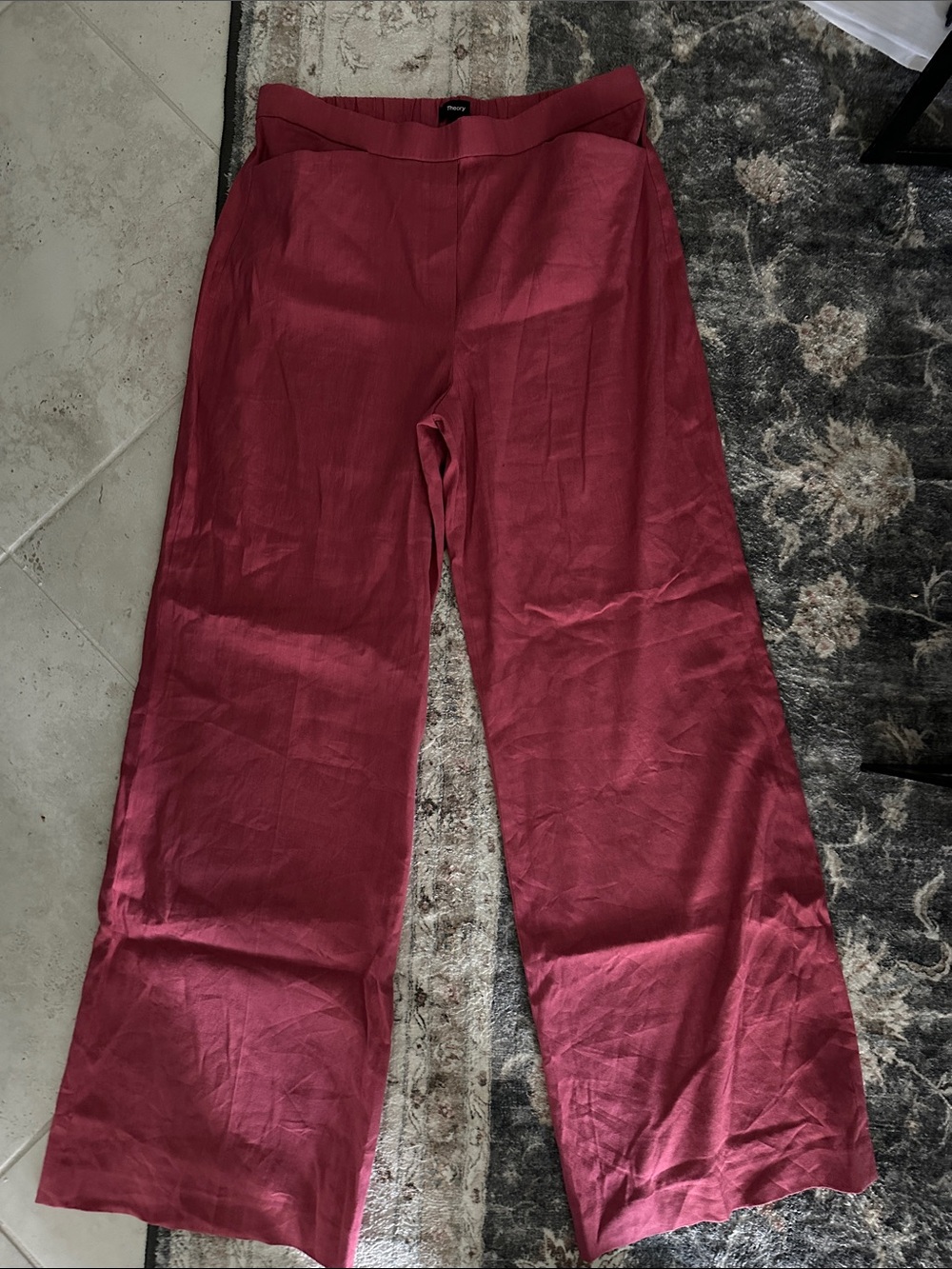 Theory Linen Terena Wide-Leg Pants in Garden Rose Soft Crunch Pink